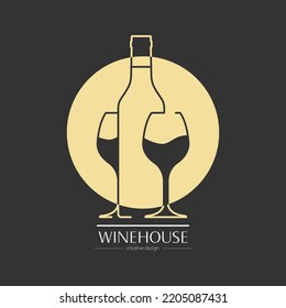 Wine house. Template for a logo, label, emblem or sticker. Visualization for menus, websites and applications. Flat style