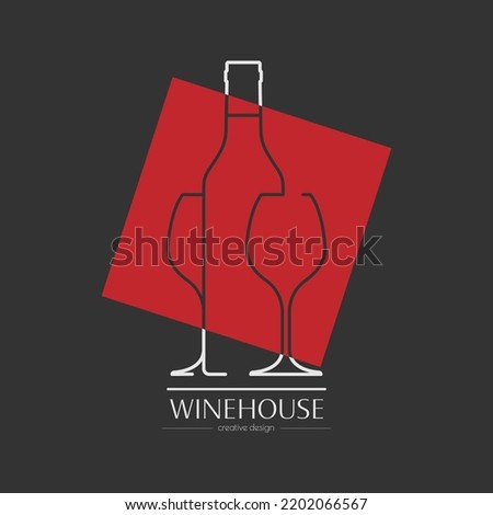 Wine house. Template for a logo, label, emblem or sticker. Visualization for menus, websites and applications. Flat style
