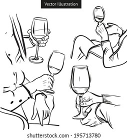 Casa de vinos. Ilustración vectorial aislada en fondo blanco. Degustando vino.