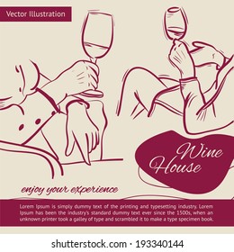 Wine House. Vector illustration. Tasting wine.