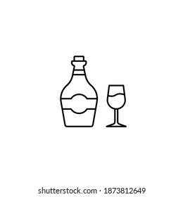 Wine Icon. Wine bottle with wine glass icon isolated on white background. Alcohol symbol. Trendy Flat style for graphic design, Web site, UI. EPS10. Vector illustration