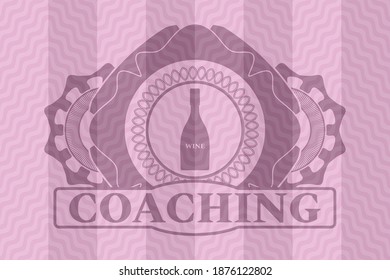wine icon and Coaching text pink wavy badge. Curve luxurious background. Illustration. 