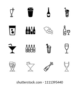 Wine icon. collection of 16 wine filled and outline icons such as bottle, drink, opened champagne, cocktail. editable wine icons for web and mobile.