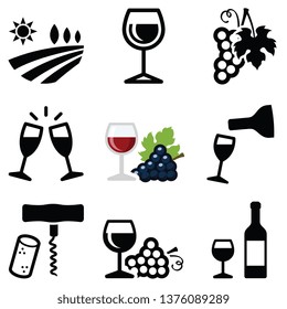 Wine icon collection - vector outline and silhouette