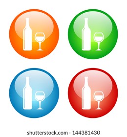 Wine Icon Colorful Glass Button Icon Set.  Vector format, colors can be adjusted easily.