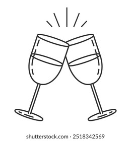 Wine icon. Creative two wine glasses icon for greeting cards, postcards, invitations, menu design.New Years, Christmas Celebration,Party symbol.Transparent background.Vector illustration EPS10