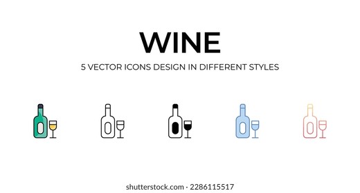 Diseño de iconos de vino en estilo Cinco con Stroke editable. Línea, Sólido, Línea plana, Color de tono Duo y Línea de degradado de color. Adecuado para diseño de páginas Web, aplicaciones móviles, UI, UX y GUI.