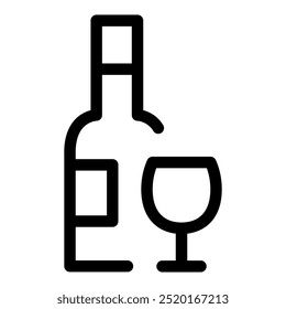 Icono de vino con trazos editables. Botella de vino y copa. Icono de bebida con trazos editables