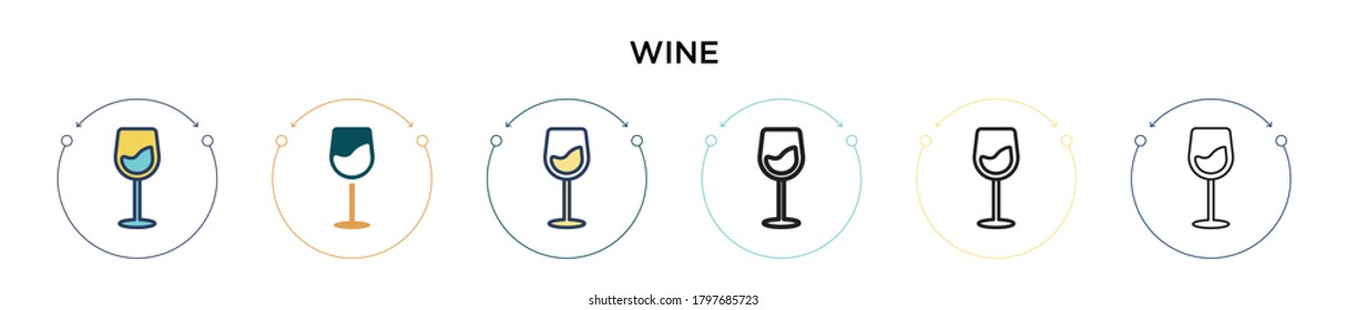 Wine icon in filled, thin line, outline and stroke style. Vector illustration of two colored and black wine vector icons designs can be used for mobile, ui, web