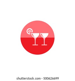 Wine icon in flat color circle style. Drink romantic couple