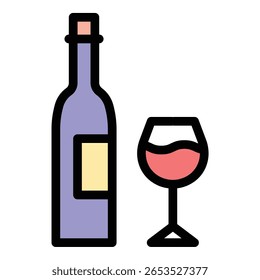 Wine icon flat line style illustration representing wine products and beverage services, suitable for winery branding, restaurant menus, and hospitality industry projects