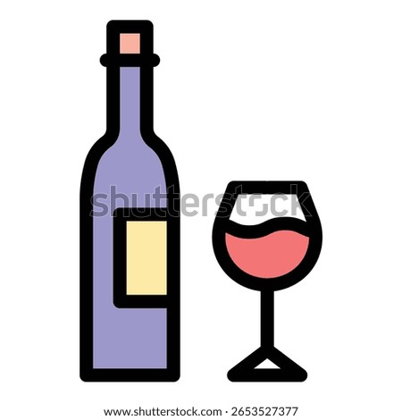 Wine icon flat line style illustration representing wine products and beverage services, suitable for winery branding, restaurant menus, and hospitality industry projects