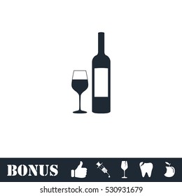 Wine icon flat. Vector illustration symbol and bonus pictogram