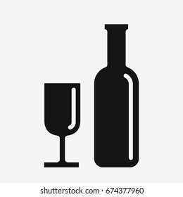 Wine icon, glass and bottle simple black vector illustration isolated on white background