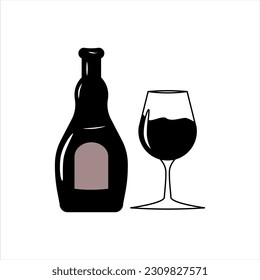 Wine icon, glass and bottle wine vector icon, for website, button, apps development,, vector illustration