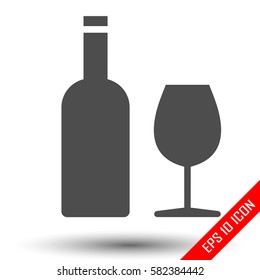 Wine icon. Wine and glass flat icons isolated on white background. Vector illustration.