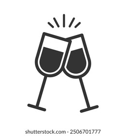 Wine icon.Two wine glasses icons for greeting cards, postcards, invitations,menu design.Party celebration symbol.Editable stroke.Transparent background.Cheers,toasting.Vector illustration EPS 10