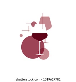 Wine icon. Illustration with wineglasses. Design element for tasting, menu, wine list, restaurant, winery, shop. Label, sign, logo with  red grape wine.