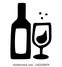 Wine icon,  logo, symbol, sign. Template isolated on white background. 2D simple flat Style graphic design. Black and white color.  Vector EPS10
