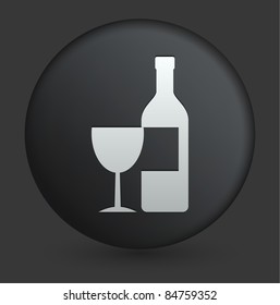 Wine Icon on Round Black Button Collection Original Illustration