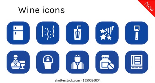 wine icon set. 10 filled wine icons.  Simple modern icons about  - Fridge, Confetti, Drink, Bottle opener, Rum, Champagne, Bartender, Bottle, Refrigerator