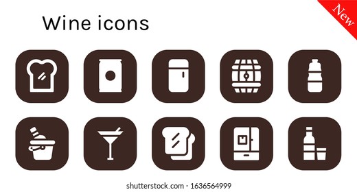 wine icon set. 10 filled wine icons.  Simple modern icons such as: Toast, Soda, Fridge, Barrel, Bottle, Ice bucket, Martini, Vodka