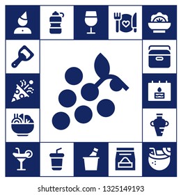 wine icon set. 17 filled wine icons.  Simple modern icons about  - Birthday, Bottle opener, Confetti, Grapes, Salad, Portable fridge, Amphora, Cocktail, Bottle, Soda, Wine glass