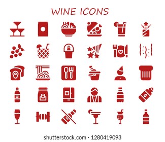  wine icon set. 30 filled wine icons. Simple modern icons about  - Drinks, Soda, Salad, Salver, Drink, Confetti, Grapes, Cocktail, Champagne, Food, Toast, Spaghetti, Restaurant