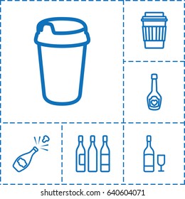 Wine icon. set of 6 wine outline icons such as drink, champagne bottle with heart