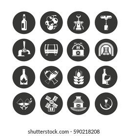 wine icon set in circle buttons