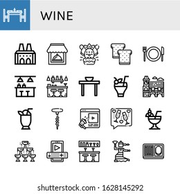wine icon set. Collection of Dinning table, National palace of sintra, Restaurant, Birthday, Toast, Bar, Dinner table, Cocktail, Mimosa, Corkscrew, Entertainment, Champagne icons