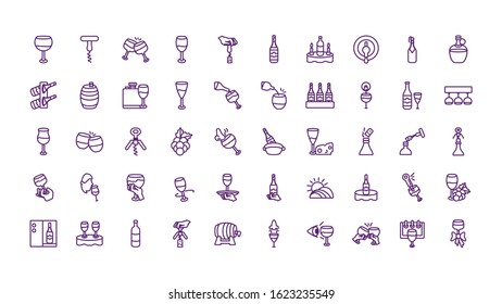 Wine icon set design of Winery alcohol drink beverage restaurant celebration and party theme Vector illustration