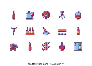 Wine icon set design of Winery alcohol drink beverage restaurant celebration and party theme Vector illustration