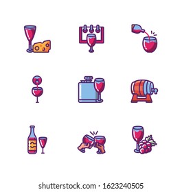 Wine icon set design of Winery alcohol drink beverage restaurant celebration and party theme Vector illustration