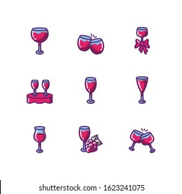 Wine icon set design of Winery alcohol drink beverage restaurant celebration and party theme Vector illustration