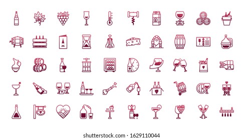 Wine icon set design, Winery alcohol drink beverage restaurant and celebration theme Vector illustration