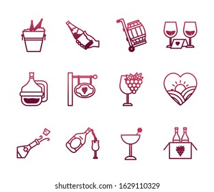 Wine icon set design, Winery alcohol drink beverage restaurant and celebration theme Vector illustration