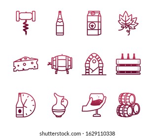 Wine icon set design, Winery alcohol drink beverage restaurant and celebration theme Vector illustration