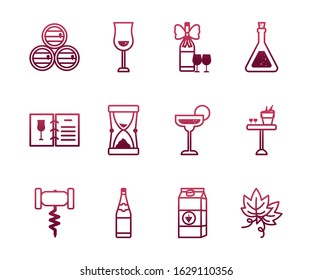 Wine icon set design, Winery alcohol drink beverage restaurant and celebration theme Vector illustration