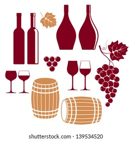 Wine icon set. Red wine on white background. Vintage style. Vector illustration