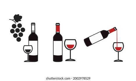 Wine Icon Set. Set of wine related illustrations with wine bottles and glasses