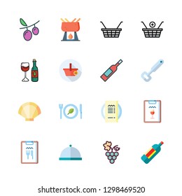 wine icon set. vector set about restaurant, grapes, shopping basket and dinner icons set.