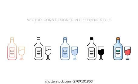 Conjunto de iconos de vino Vector stock con fondo blanco
