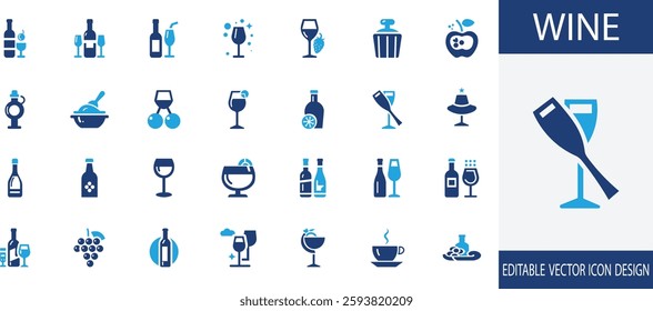 Wine  icon set. vintage, cellar,  aroma, bottle, glass, earthy, deep and more extra filled icons collection