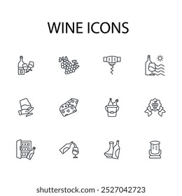 Wine icon set.vector.Editable stroke.linear style sign for use web design,logo.Symbol illustration.