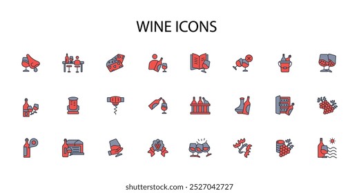 Wine icon set.vector.Editable stroke.linear style sign for use web design,logo.Symbol illustration.