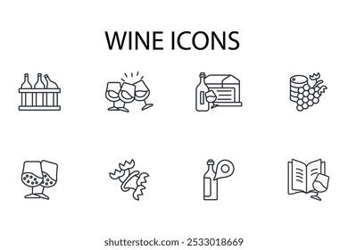Wine icon set.vector.Editable stroke.linear style sign for use web design,logo.Symbol illustration.