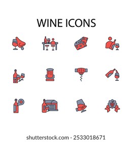 Wine icon set.vector.Editable stroke.linear style sign for use web design,logo.Symbol illustration.