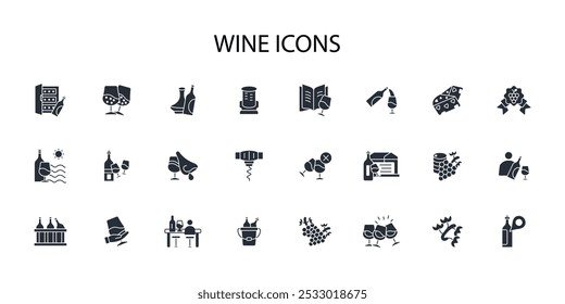 Wine icon set.vector.Editable stroke.linear style sign for use web design,logo.Symbol illustration.