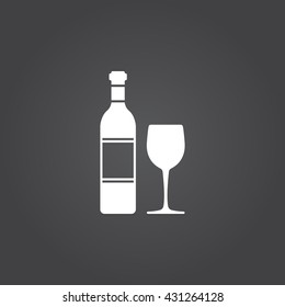 wine icon vector, bottle wine glass solid logo illustration, pictogram isolated on black